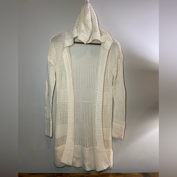 GAP long open knit hooded open front Cardigan White - Picture 14 of 15